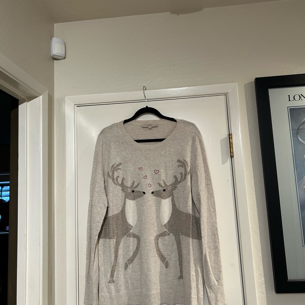 LOFT Cream Reindeer Sweater